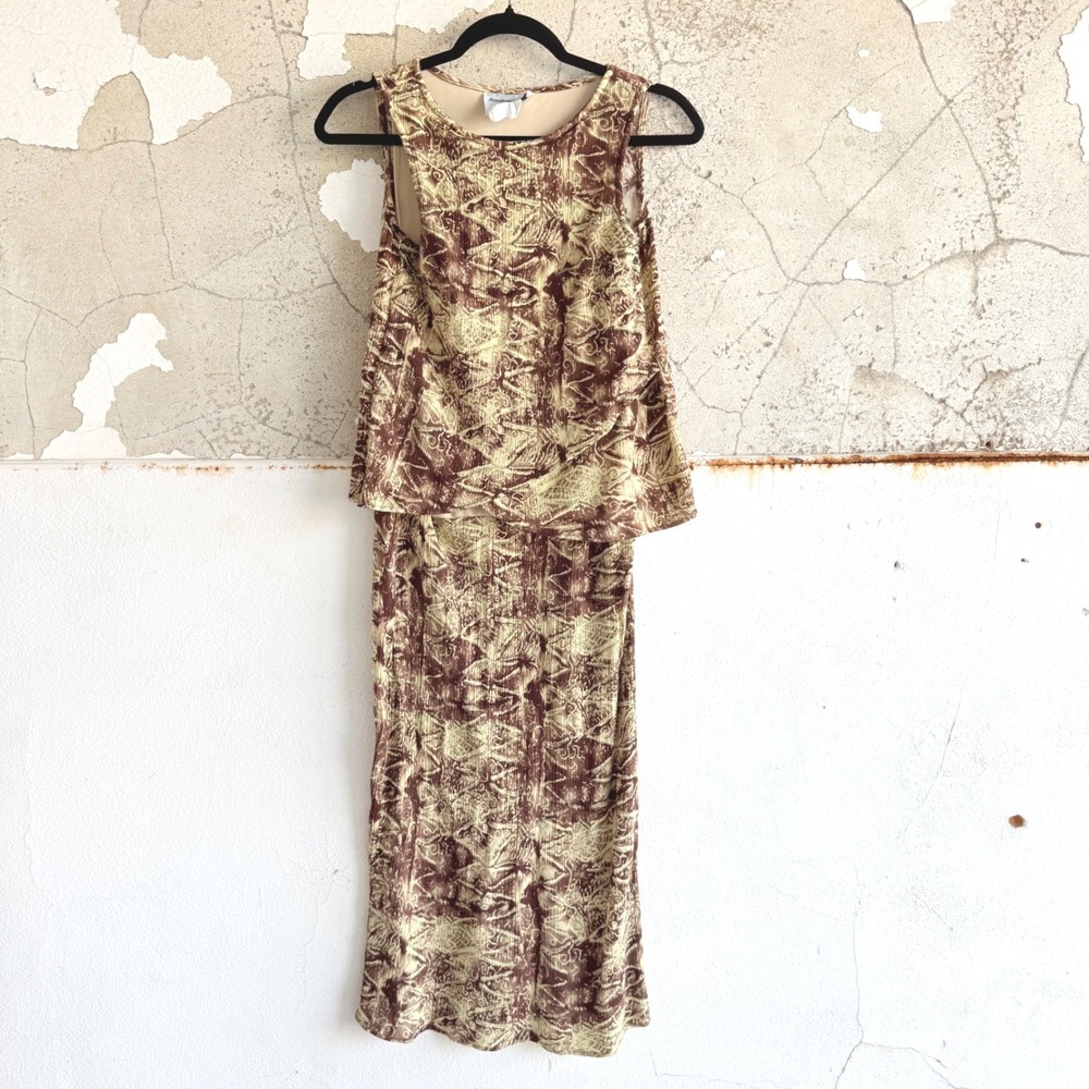 Vintage 90s‎ Maxi Dress Rayon Brown Abstract Appropriate Behavior Indie Resort 8